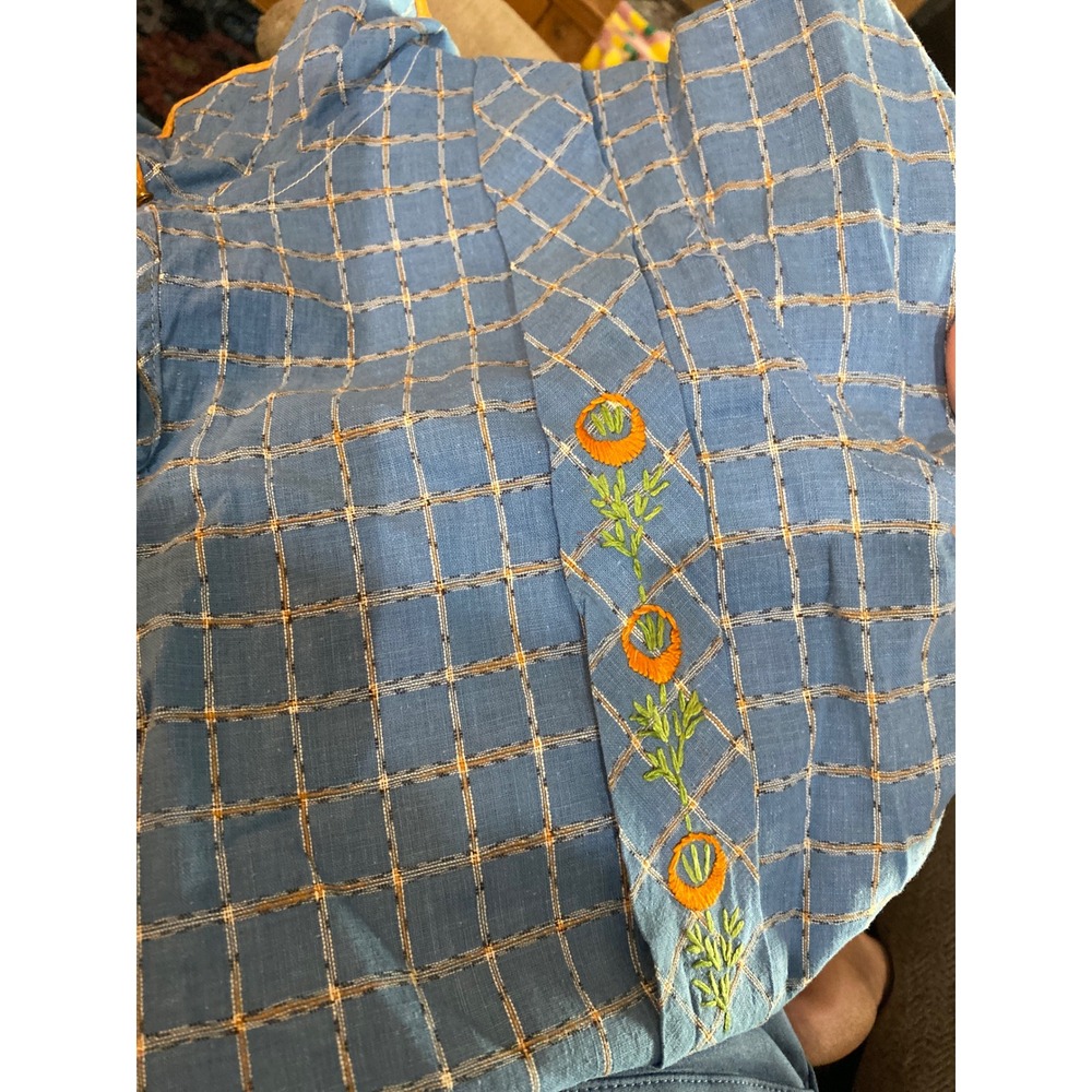 Vintage 20's/30's Plaid Girls Dress Cottagecore Pan Collar Floral Embroidery 14 - Picture 4 of 4